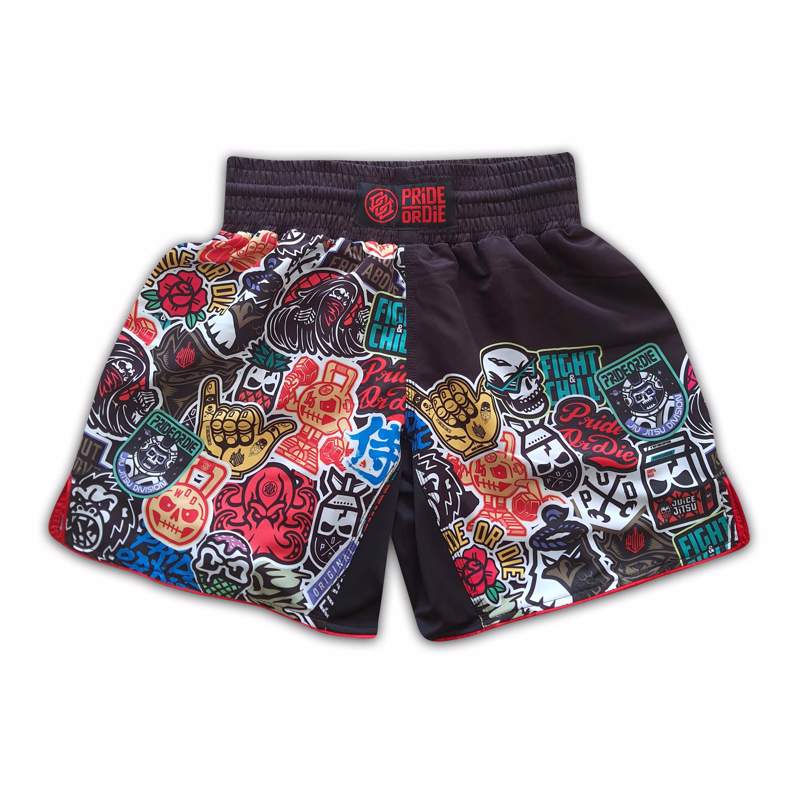 Pride Or Die Stickers MMA Grappling Shorts - Black